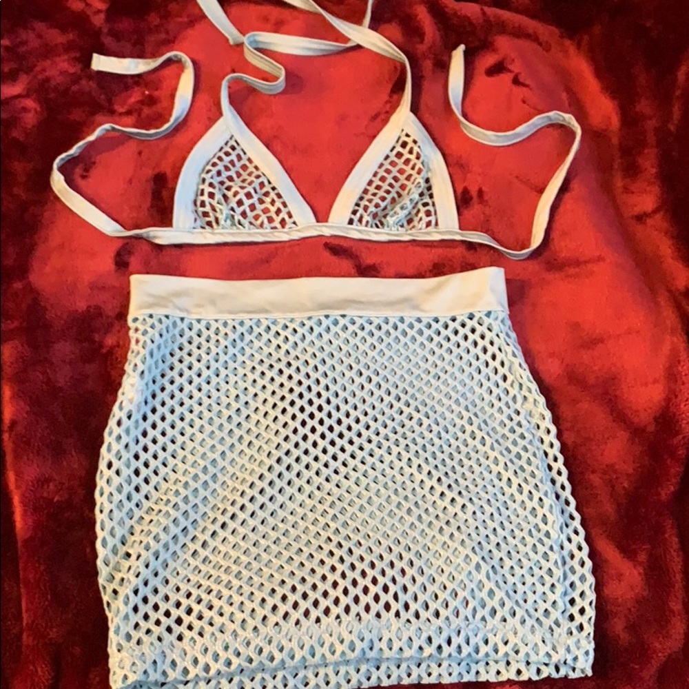 Sparkly Baby Blue Fishnet Set
